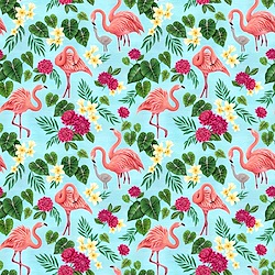 Aqua - Flamingos & Tropical Florals